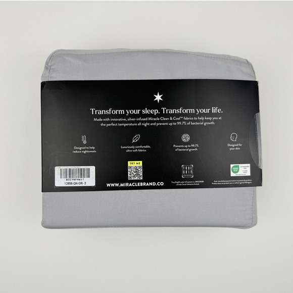 Miracle Made Sheet Set QUEEN Self-Cooling Self-Cleaning Silver Infused Gray NEW - Picture 4 of 6
